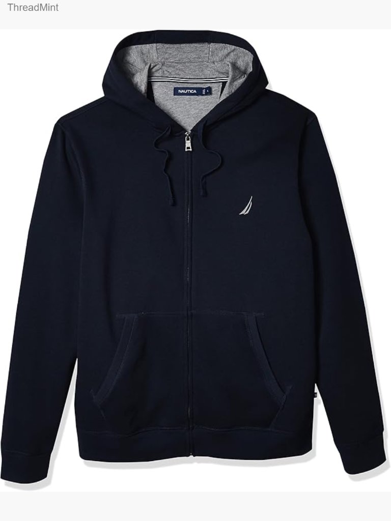 Anchor Fleece Full-Zip Hoodie With Drawstring Hood, Patch Pockets, Ribbed Cuffs